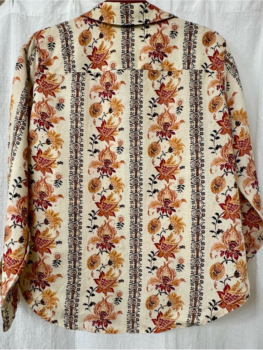 Floral Button-Up Shirt in Cream, Rust & Gold. 100% Linen. - Picture 2 of 3